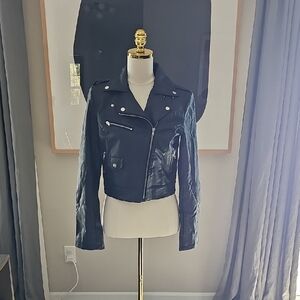 Poetry Clothing Women's Black PVC Cropped Biker Jacket S